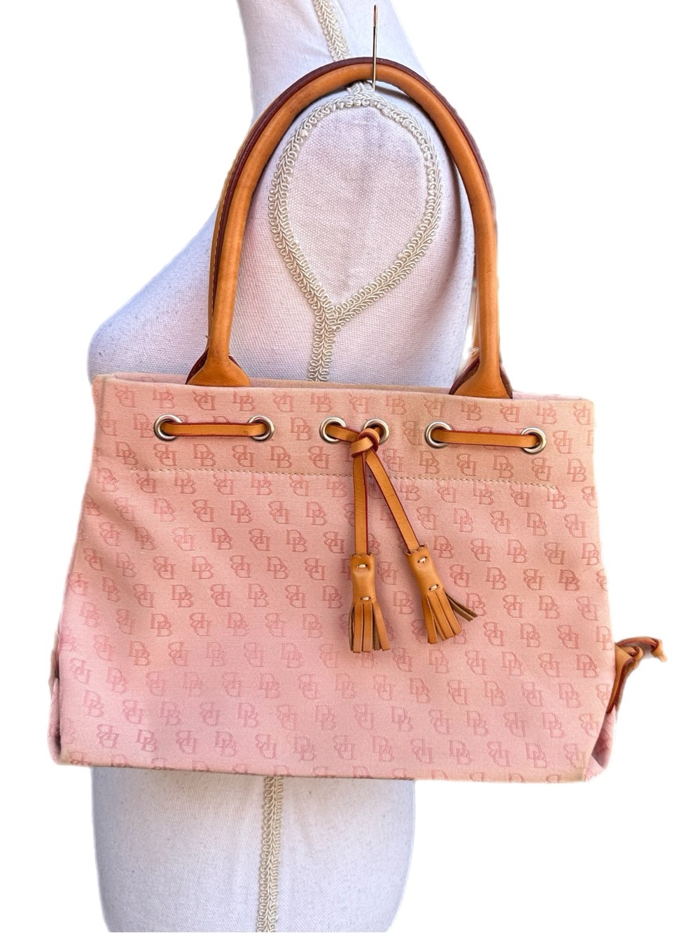 Dooney & Bourke Pink Signature Logo Tassel Tote Bag